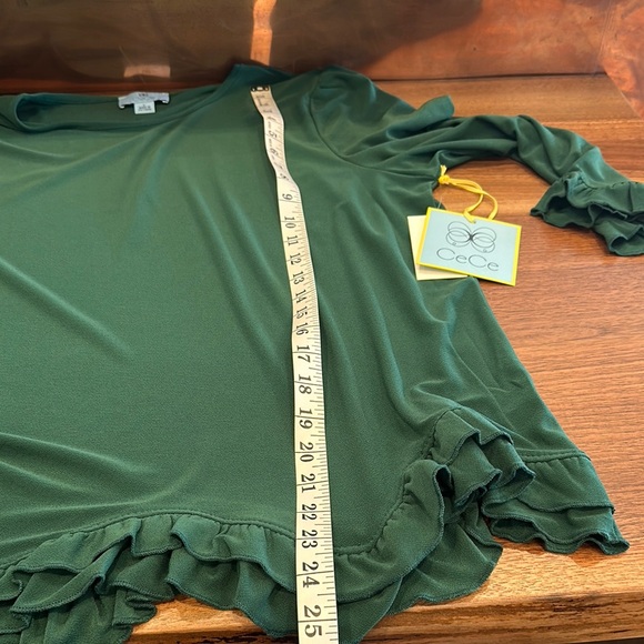 Elegant Green  3/4 Sleeve Women's Top with Ruffle Hem - Picture 8 of 9